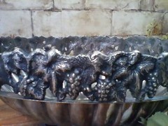 Silver Plate Centerpiece Bowl 18″ Pounded with Iron Cutout Rim, Made in India