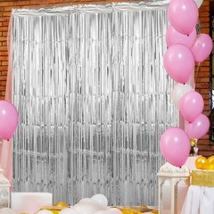 Crosize 7 Pack 3.3 x 9.9 ft Silver Foil Fringe Backdrop Curtain, Streamer Bac…