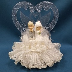 VTG Precious Moments Wedding Cake Topper Porcelain Bride + Groom EUC!