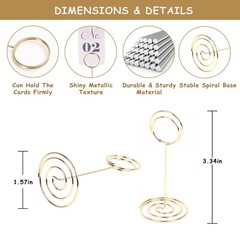 KIMOBER 24PCS Table Number Holders, Round Place Card Holder,Tabletop Gold