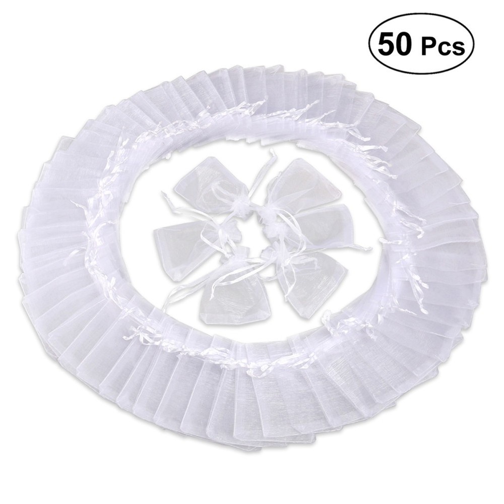 50 Pcs White Organza Drawstring Gift Bags Jewellery Pouches 9×12 cm