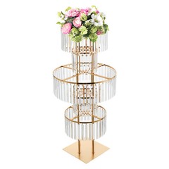 5-Tier Crystal Flower Stand Gold Clear 1.2m Floor Mount Acrylic Iron