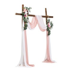 Realistic Pink Silk Wedding Arch Flowers with 21ft Drapes 2PC Set