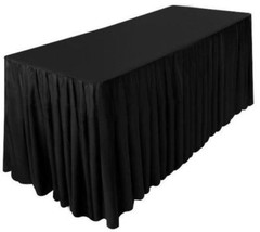 4′ Fitted Polyester Double Pleated Table Skirt Cover w/Top Topper Shows BLACK