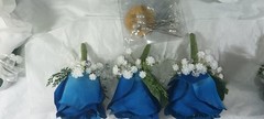 10″ Wide Bridal Bush Bouquet & 14 Corsages – 3 Double Rose Wrist 11 Chest – NEW