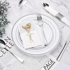350PCS Plastic Dinnerware Set, Disposable Party Plates for 50 Guests Silver