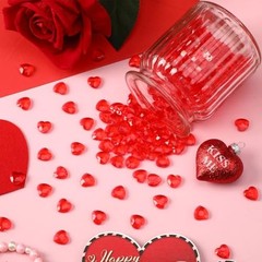 240 Pcs Gems, Valentines Day Decoration Acrylic Crystals 3D Shaped Red Heart