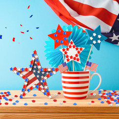 300Pcs Patriotic Red Clear Blue Star Acrylic Crystals Gems Table Scatter Vase Fi