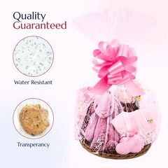 Clear Cellophane Wrap for Hampers 100′ x 31″ with 10 Pull Bows and 2 Ribbon