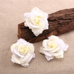 CraftbuddyUS 10 x 75mm 3D Vintage Lace & Fabric Rose Flowers for Wedding Decorat