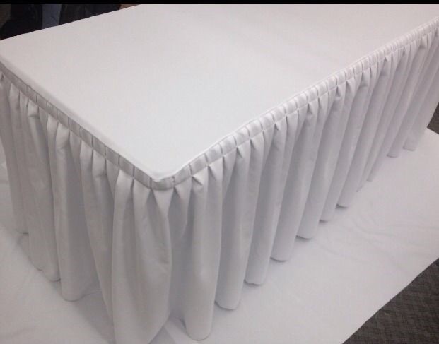 4′ ft. Fitted Polyester Double Pleated Table Skirting Cover w/Top Topper WHITE
