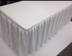 4′ ft. Fitted Polyester Double Pleated Table Skirting Cover w/Top Topper WHITE