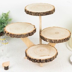 15 in Brown 4 Tier Round Natural Wood Cupcake DESSERT STAND Party Decorations