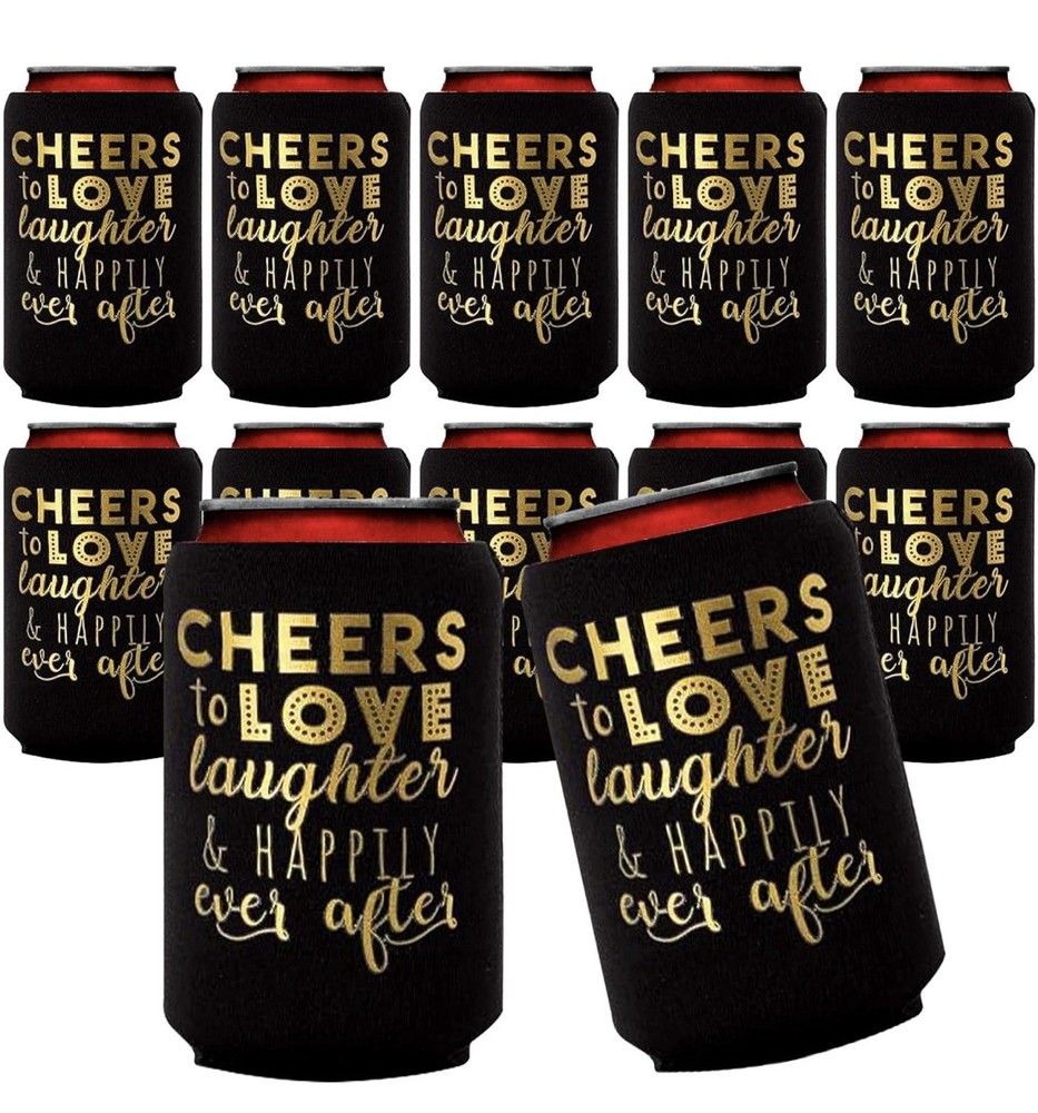 Wedding Can Cooler Decorations Set of 12 Black & Gold – A0232