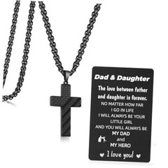Gift for Dad, Cross Necklace Wallet Card for Dad, Father’s Day Dad&Daughter
