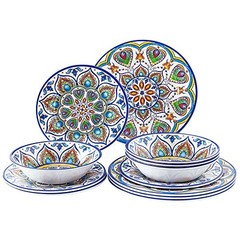 Melamine Dinnerware Set – 12 Pcs Dishware DurableOutdoor Plastic Plates Bowls