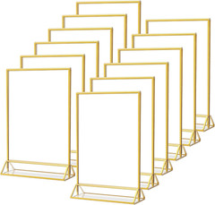 4X6 Gold Acrylic Sign Holder 12 Pack, Wedding Gold Table Number Holders, Double