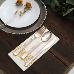 ROSE GOLD 24 Hammered Design 7″ Plastic CUTLERY Spoons Forks Knives Set Party