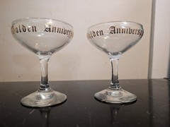 TWO Vintage 50th Golden Wedding Anniversary Champagne Wine Toasting Glasses