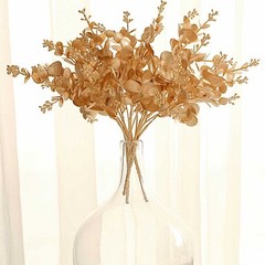 4 Gold Metallic Artificial Eucalyptus Leaves Bushes Party Decorations