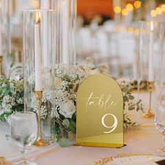 Hoodo Gold Mirror Acrylic Wedding Table Numbers 1-25 Stands 5X7 Arched Acrylic