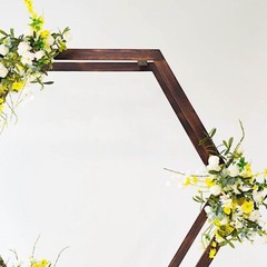 DARK BROWN 7 ft Hexagon Natural Wood Wedding ARCH BACKDROP STAND Party Supplies