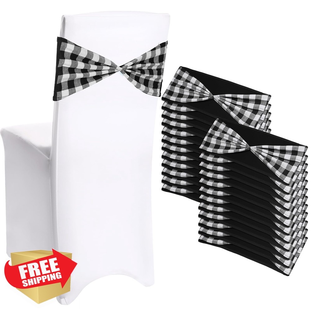 Newwiee chair sashes black white checkered spandex 24pc