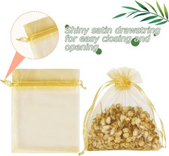 100pcs Little Gold Organza Bags 3 x 4 inch, Mesh Jewelry Pouches Drawstring Empt