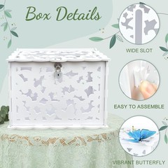 White Butterfly Card Box with Lock & Slot, Elegant Wedding Card Boxes for