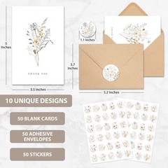 AUDREE Wildflower Thank You 3.5×5 inches, Pack 50 Cards