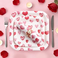 Valentines Day Plates and Napkins Sets, Square Valentine Plates 9″ Heart