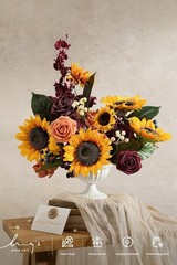 Faux Greenery Stems Foam Roses Silk Sunflower Bouquet