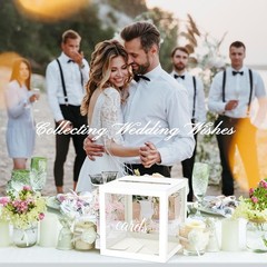 White Gift Card Box with Clear Window, Elegant Holder for Wedding Birthday
