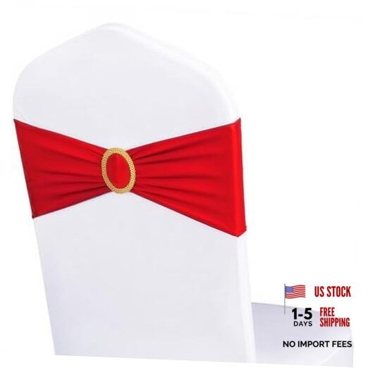 Pack of 50 Spandex Red Chair Sashes with Gold 1 Red Sashes + Gold Buckles