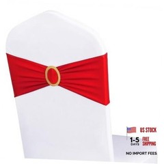 Pack of 50 Spandex Red Chair Sashes with Gold 1 Red Sashes + Gold Buckles