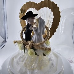 Roped with Love ~ Western Cake Topper Groom Black Cowboy Hat Bride in White READ