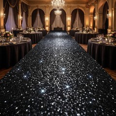 Black Aisle Runner: 2FT×15FT Sequin Fabric – Sparkly Carpet Runner for Hell