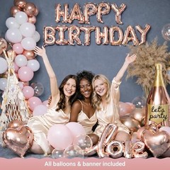 VIDAL CRAFTS 71-Piece Rose Gold Birthday Decorations for Women – Rose Gold Glam