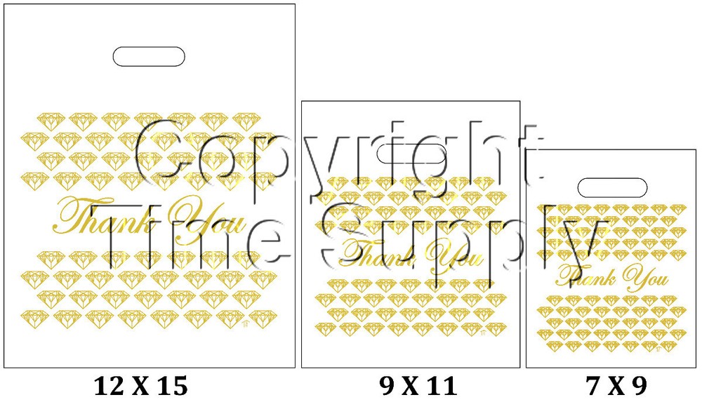 WHITE & GOLD PLASTIC BAGS STORE BAGS JEWELRY BAGS » Thank You » LOT OF 100