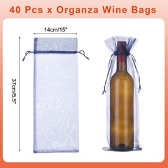 40 Pcs Navy Blue 14″ x 5″ Organza Wine Bags Gift Wrap Bags for Wedding Favors
