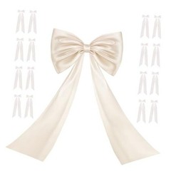 Large Pink Bow for Coquette Room Decor, 16 Pcs 3×13 in+1Pcs 47×24 in Big Cream
