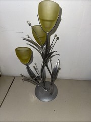 Elegant Art Nouveau THREE (3) AMBER LILIES TEALIGHT HOLDER 15” Tall
