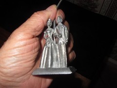 MID CENTURY PEWTER BRIDGE GROOM FIGURINE W MESSAGE HOOK