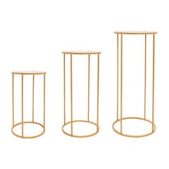 A Set of 3 Cylindrical Flower Racks Gold Party Decor Stand Metal Flower Holder