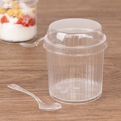 24 Clear Ribbed Plastic Fruit Dessert Cups 5 oz with Lids and Spoons Wedding