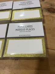 4- 50 Ct Place Cards White Gold Glitter Trim New Wedding Birthday Anniversary
