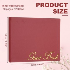 Elegant Guestbook, 9″x7″ PU Leather Wedding Guest Book, Burgundy