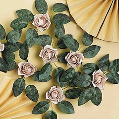 24 CHAMPAGNE 2″ Mini FOAM ROSE Flowers Stems Wedding Events Decorations Supplies