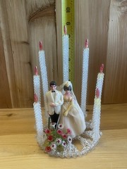 1950’s 1960’s Vintage Hand Beaded Wedding Cake Topper Wilton Bride Groom
