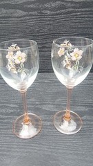 Bride And Groom Etched Champaign Glasses, Made In France. Hand Painted